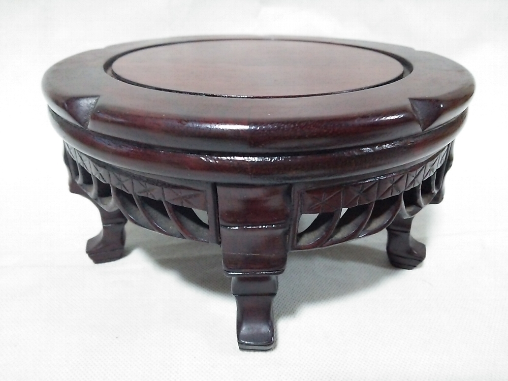 ★【一美堂】★茶道具★唐木(紫檀)製★足付『丸 花台』★名品☆拍卖