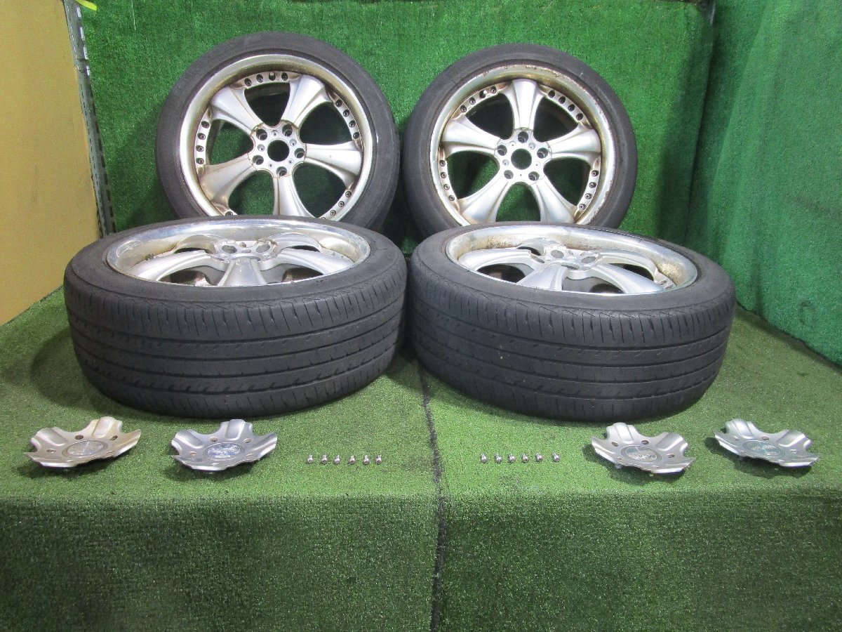 ◆ タイヤ要交換 WORK EUROLINE ワーク ユーロライン アルミホイール タイヤ 18インチ 4本 225/45R18 5H 114.3 7.5J +45 中古 F44 ◆拍卖