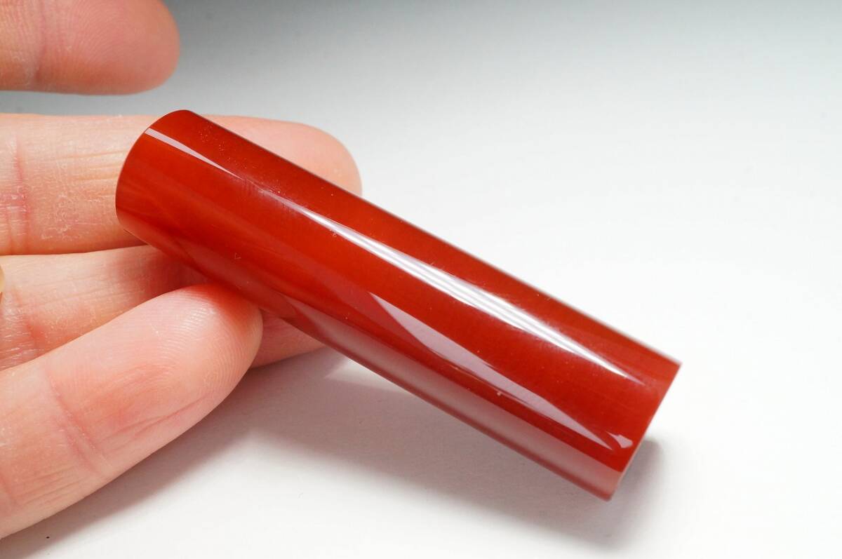 希少な極上品!美しい天然瑪瑙(アゲート)の印材甲府の貴石細工彫刻職人製作【印鑑】約15.1mm拍卖