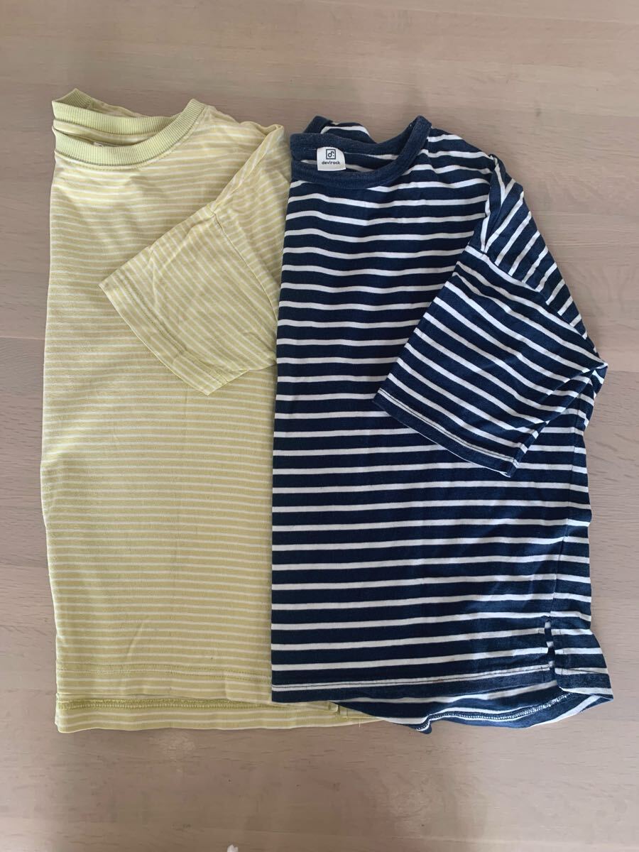 【中古】devirock購入 キッズ 半袖Tシャツ 2枚セット 150cm 洗濯済 ボーダー ボーダーTシャツ拍卖