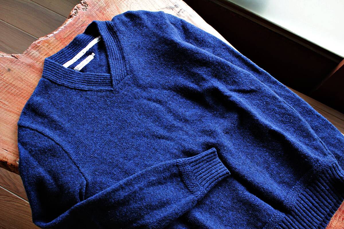 DELUXE CLOTHING★/ Vネックウールセーター ブルー★45RPM★レミレリーフ★RRL★made in JAPAN拍卖