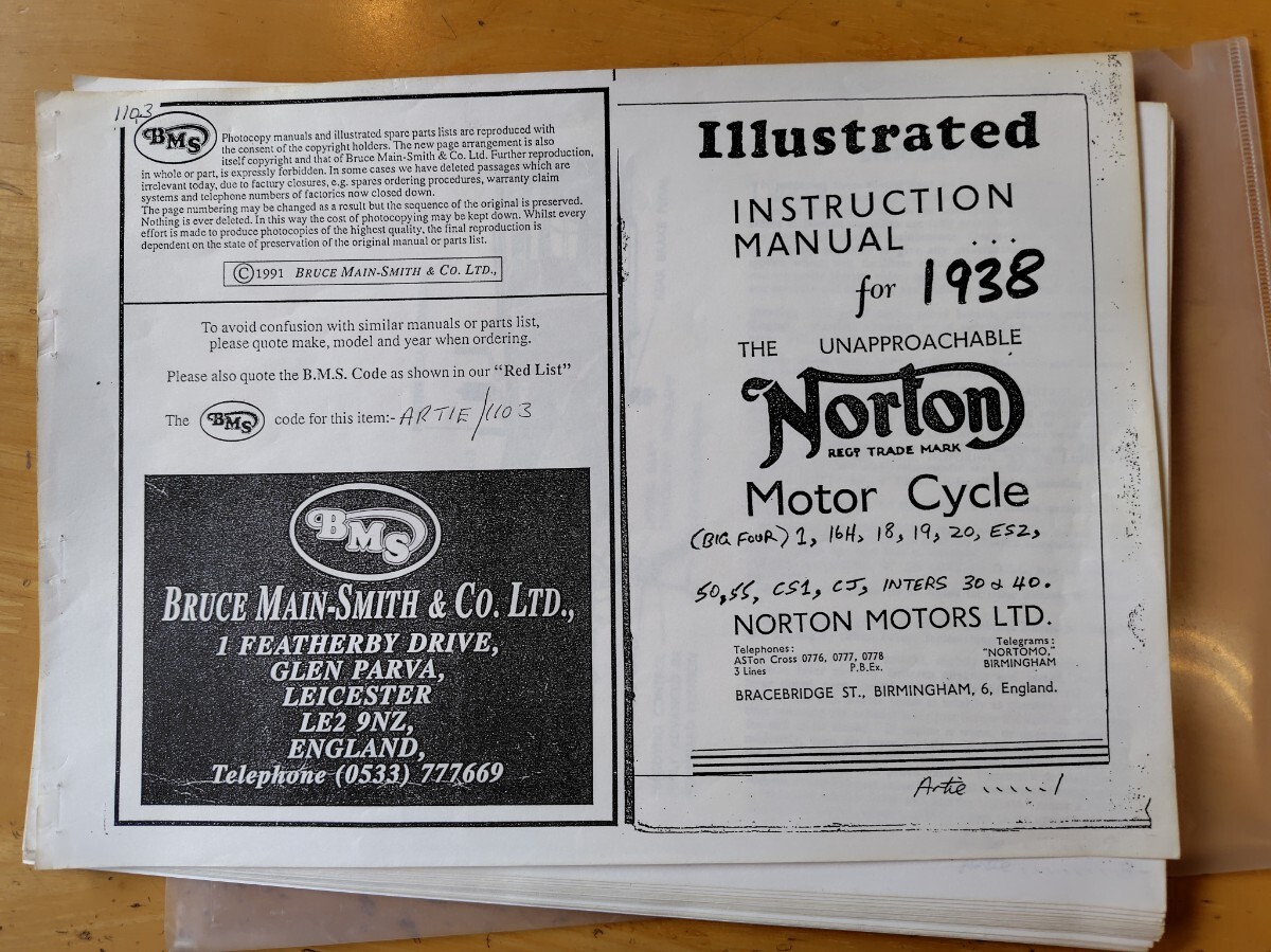 Norton ノートン サービスマニュアル instruction manual 1938 16H model18/19/20 ES2他 配線図あり拍卖