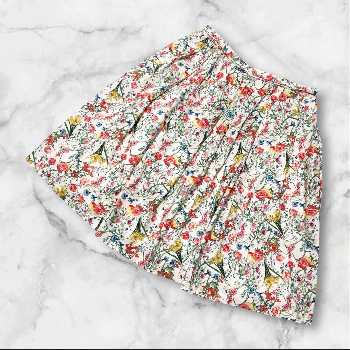 ■ROPE ロペ■花 総柄 膝丈 スカート ホワイト EX-3拍卖