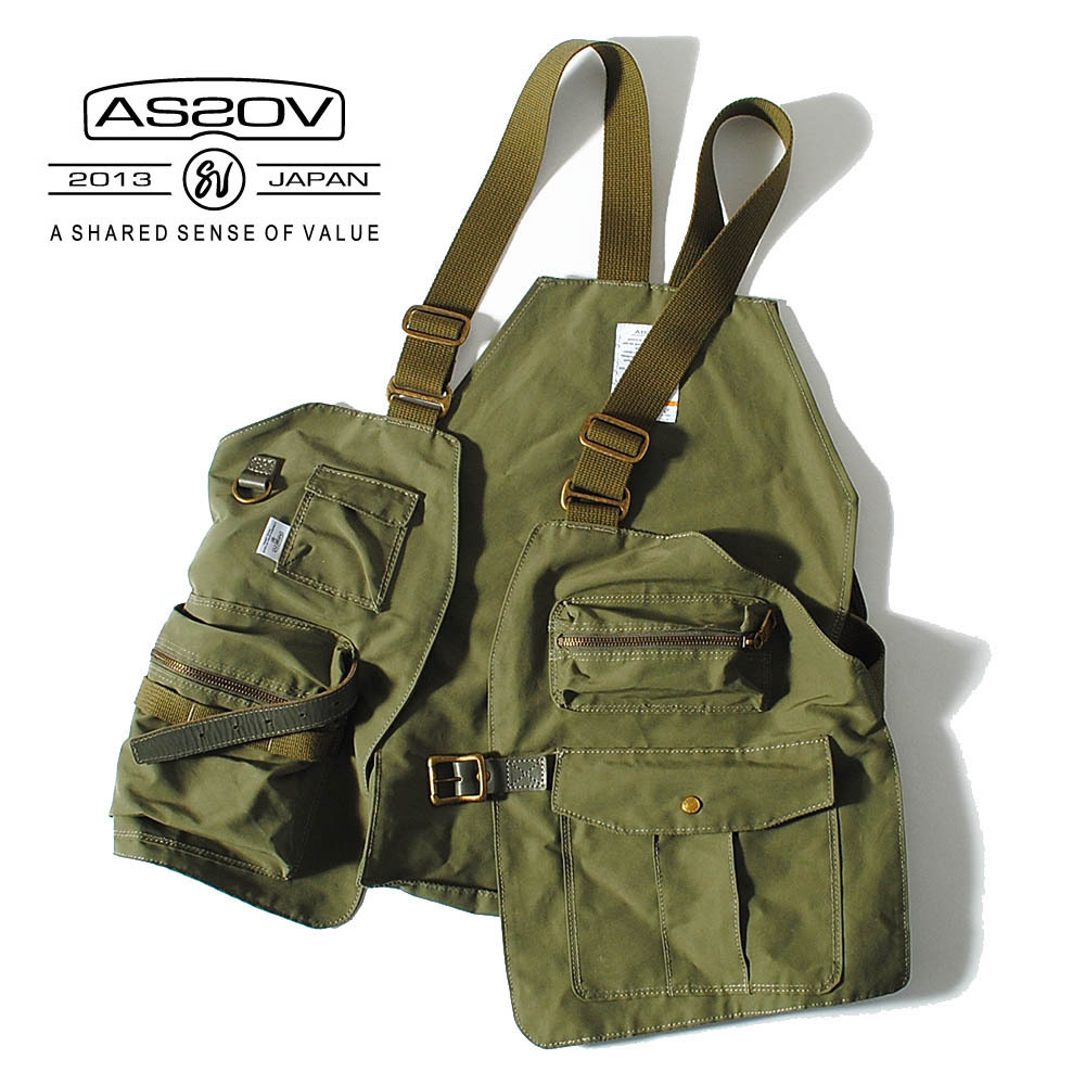 AS2OV アッソブ SHRINK NYLON CAMP VEST 1 グレー(カーキ,オリーブ系) シュリンクナイロンキャンプベスト フィッシングベスト ワークベスト拍卖