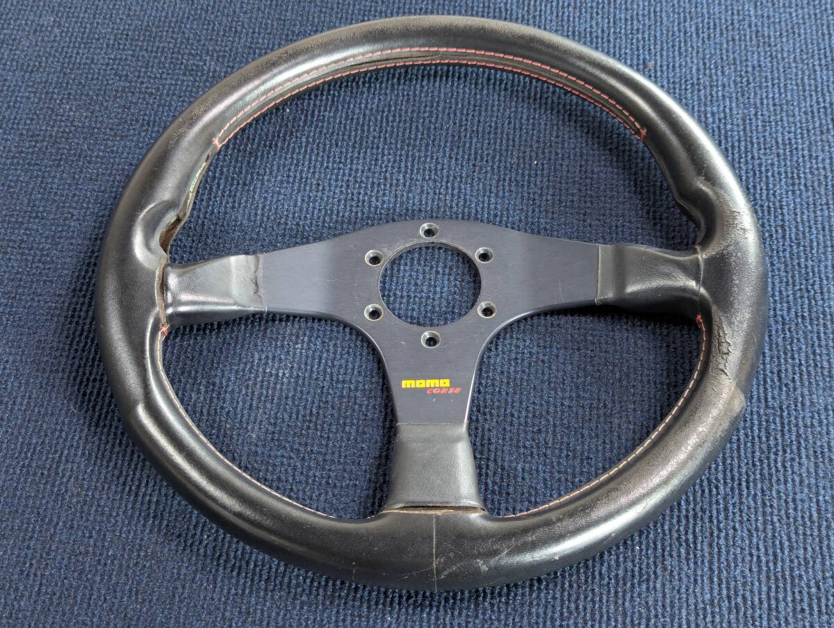 MOMO モモ CORSE コルセ ステアリング ブラックレザー ハンドル 3スポーク 6穴 約350mm 35φ 難あり (NH倉庫:管理055)拍卖