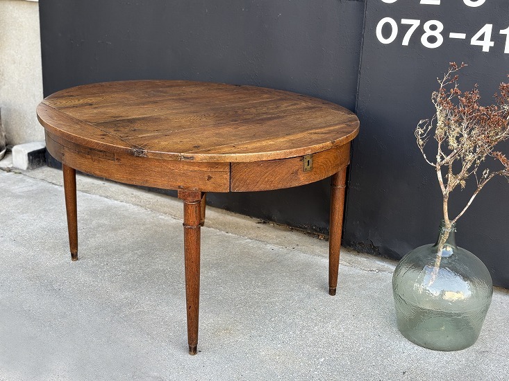 フランスアンティーク オーバル ダイニングテーブル/オーク/楕円形/カフェ/パン屋/ディスプレイ/キッチン/antique/アトリエ/サークル/丸拍卖