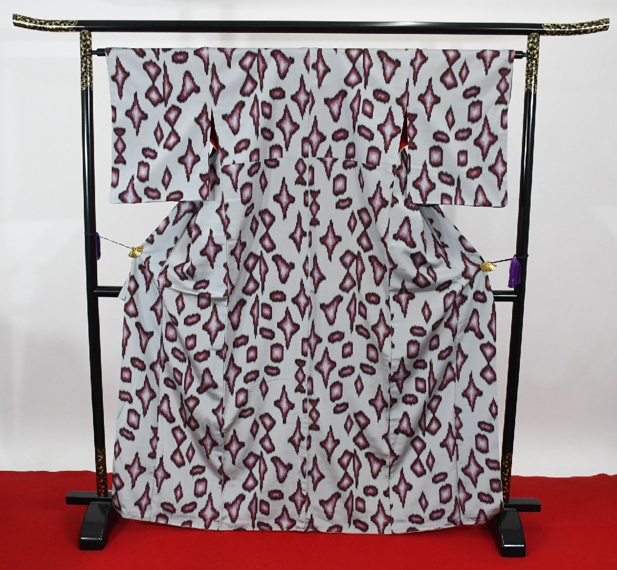 縮緬生地 ちりめん 幾何学模様 アンティーク小紋 身丈162cm 裄丈64cm ★着物 pb-3519 桜庭呉服店拍卖