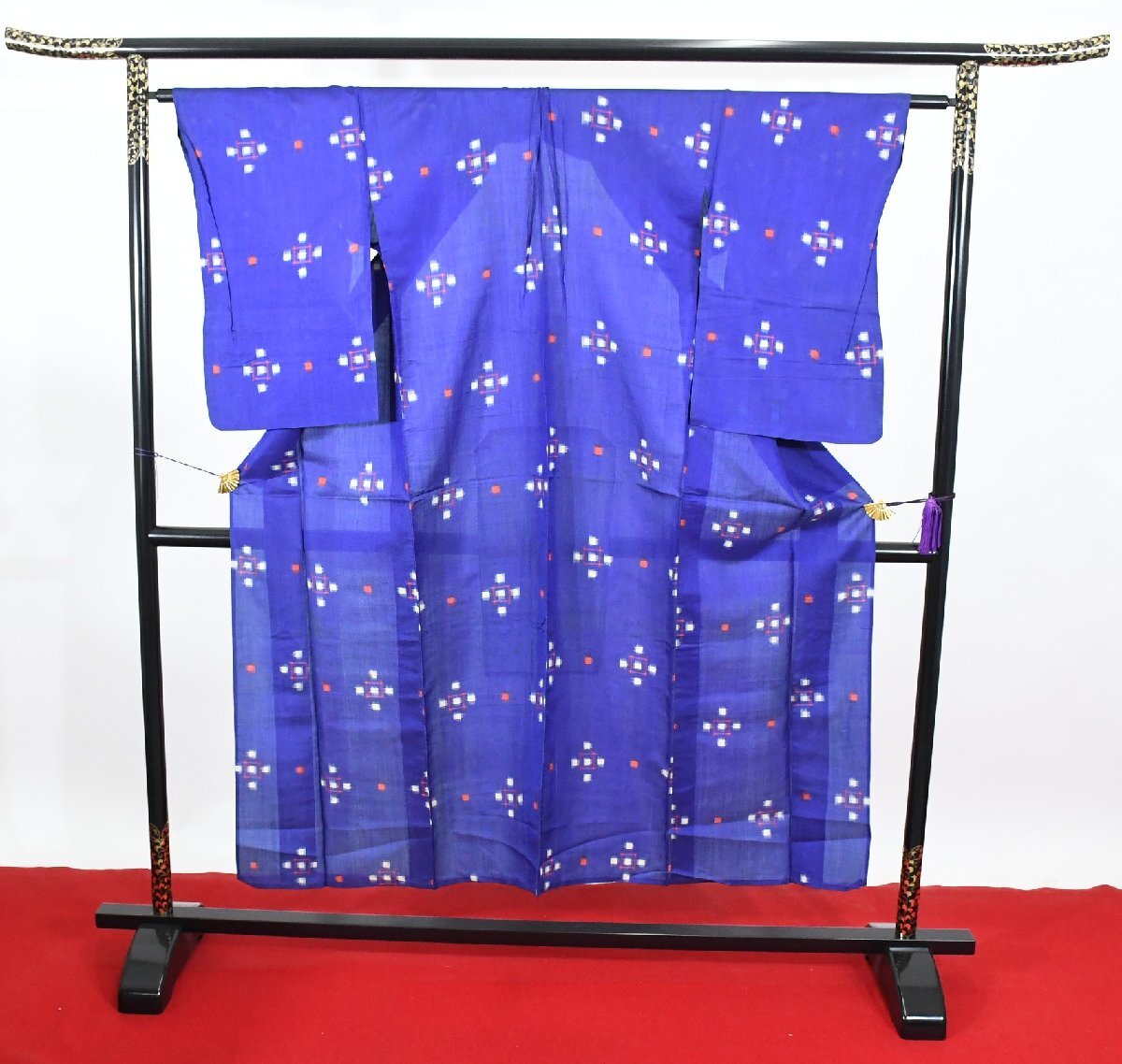 紬 つむぎ 絣 モダン レトロ アンティーク 薄物 夏着物 身丈143cm 裄丈62cm ★着物 pb-3550 桜庭呉服店拍卖