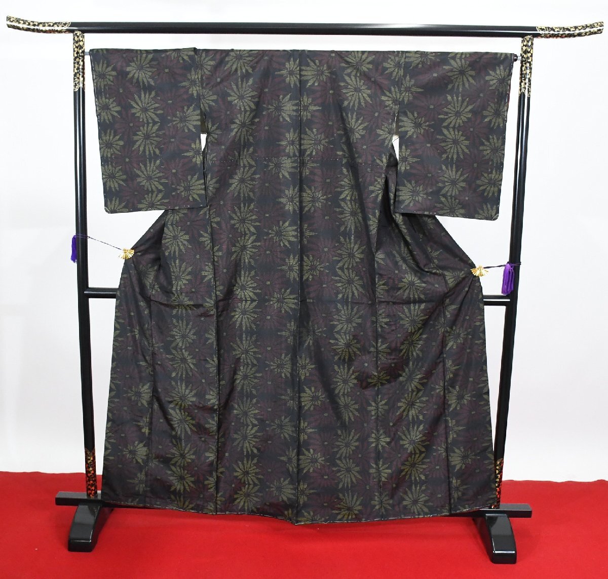 大島紬 花 正絹 泥 身丈156cm 裄丈67cm ★着物 pb-3560 桜庭呉服店拍卖