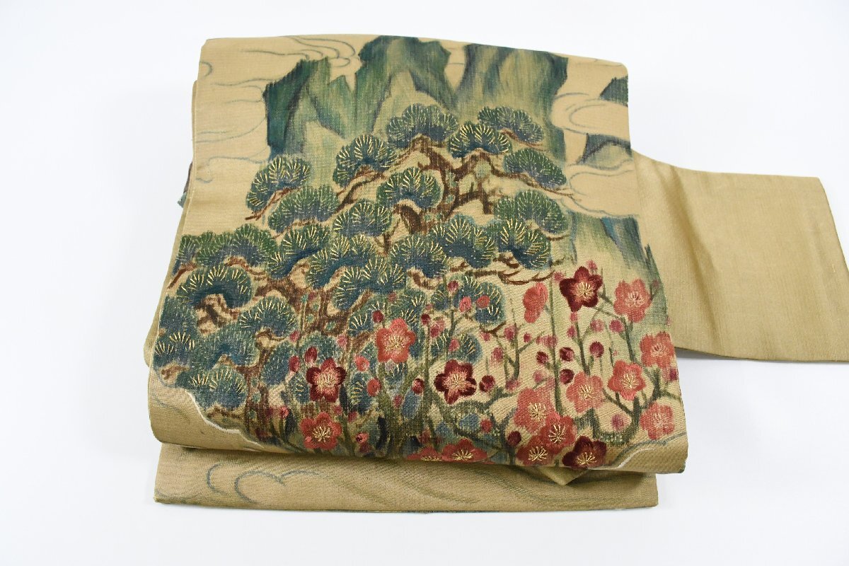 名古屋帯 アンティーク 自然文様 梅 花 帯丈331cm ★着物屋 ne-14996 桜庭呉服店拍卖