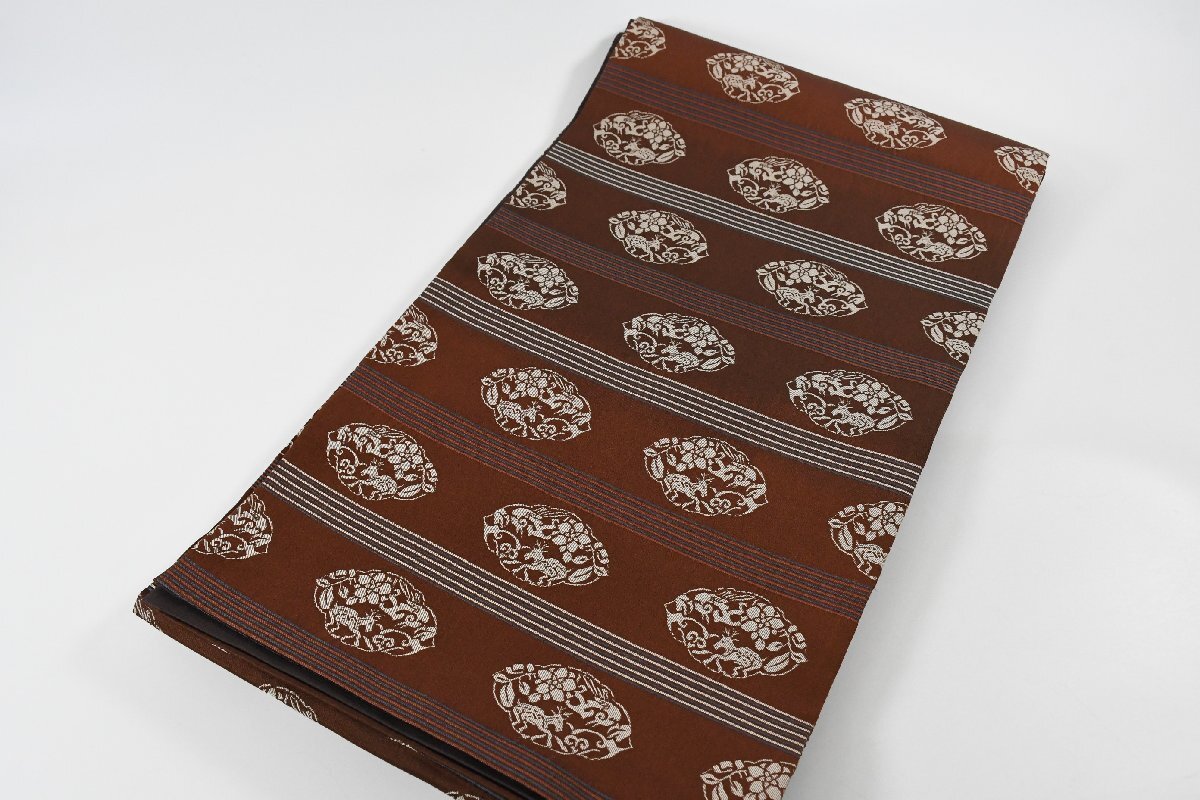 袋帯 鹿 縞模様 全通 帯丈437cm ★着物屋 ne-15026 桜庭呉服店拍卖