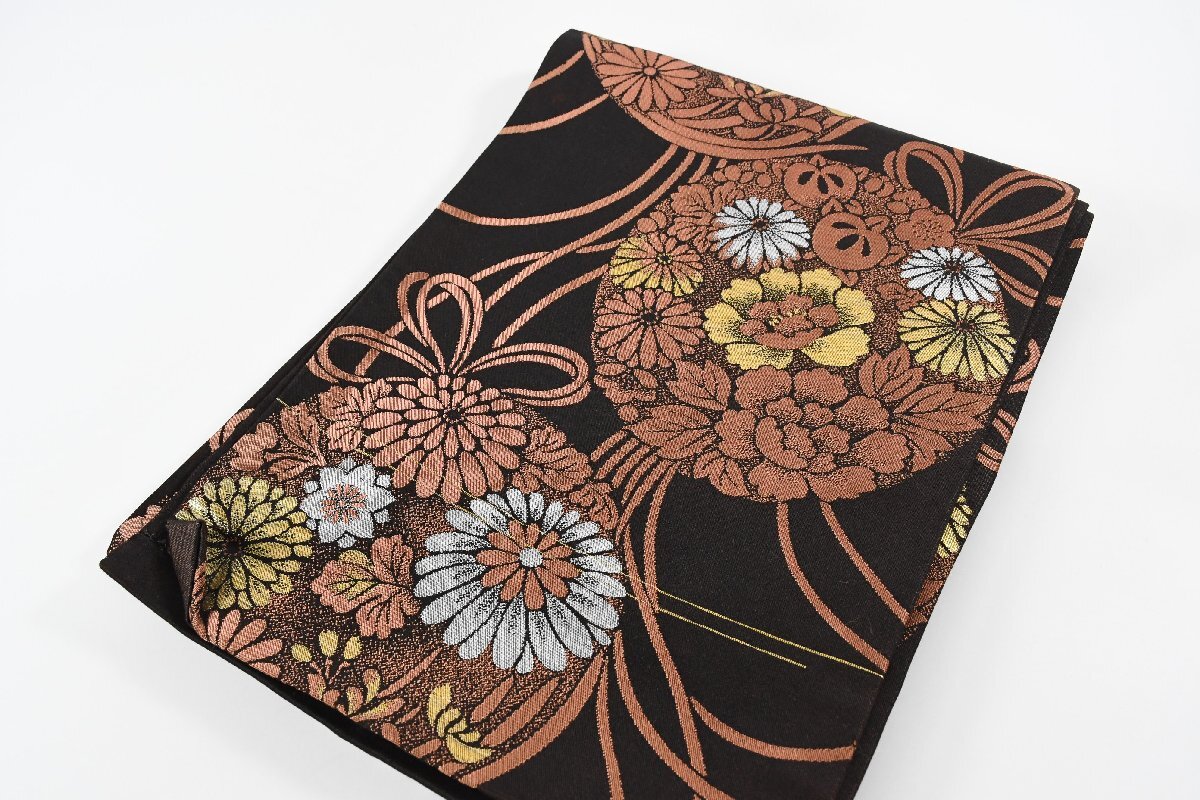 袋名古屋帯 アンティーク 花 菊 帯丈327cm ★着物屋 ne-14970 桜庭呉服店拍卖