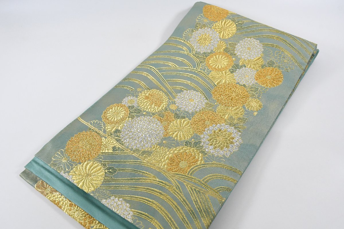 袋帯 六通柄 菊 金糸 花 帯丈440cm ★着物屋 ne-14984 桜庭呉服店拍卖