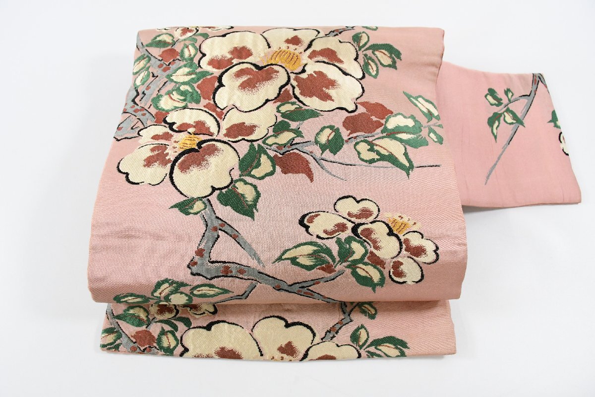 名古屋帯 アンティーク 花 秋草 帯丈334cm ★着物屋 ne-15060 桜庭呉服店拍卖
