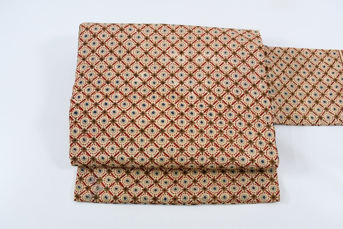 名古屋帯 アンティーク 菱文 丸文 帯丈326cm ★着物屋 ne-15116 桜庭呉服店拍卖