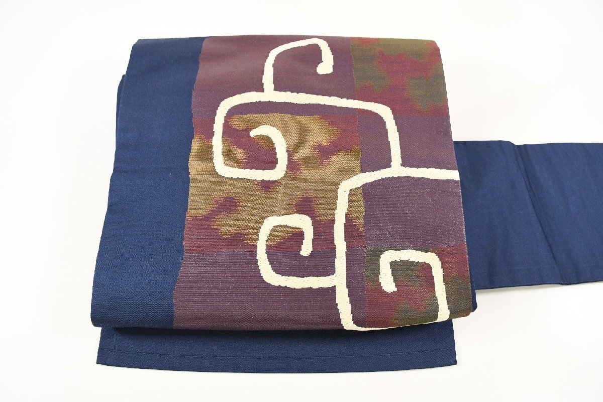 名古屋帯 唐花文様 葉 帯丈342cm ★着物屋 ne-15118 桜庭呉服店拍卖