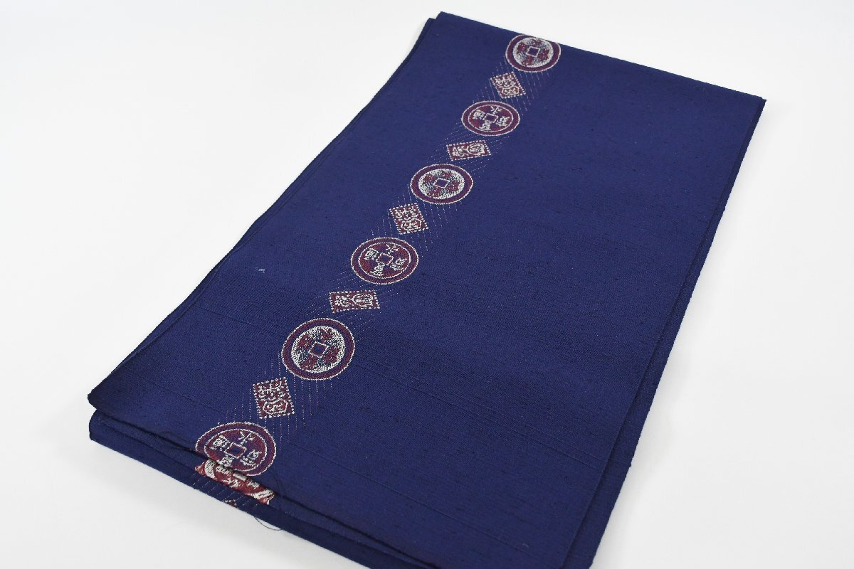 袋名古屋帯 未仕立て 全通 古銭 帯丈390cm ★着物屋 ne-15483 桜庭呉服店拍卖