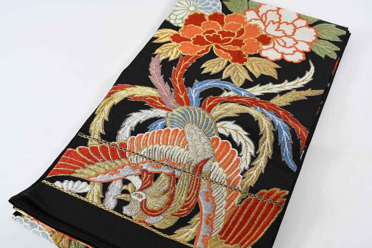 袋帯 未仕立て 六通柄 鳳凰 花 帯丈421cm ★着物屋 ne-15129 桜庭呉服店拍卖