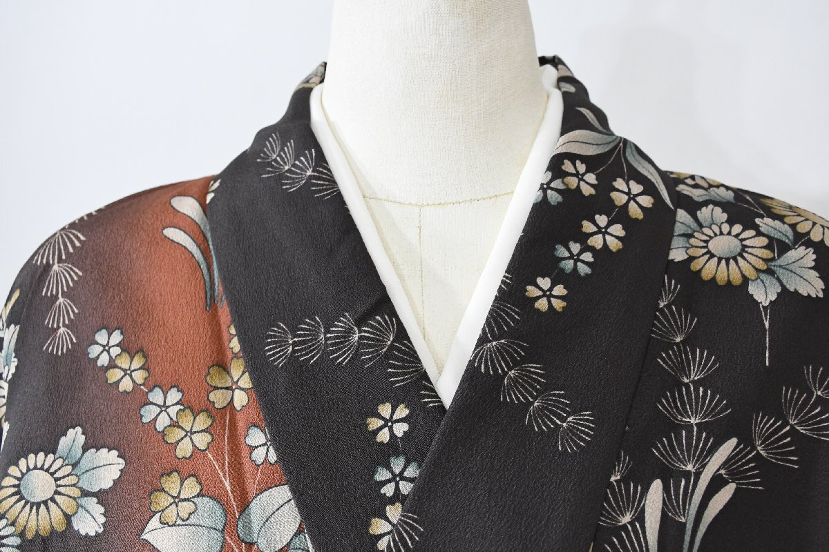 小紋 着物 単衣 菊花 身丈156cm 裄丈67cm ★ kb-7077 桜庭呉服店拍卖