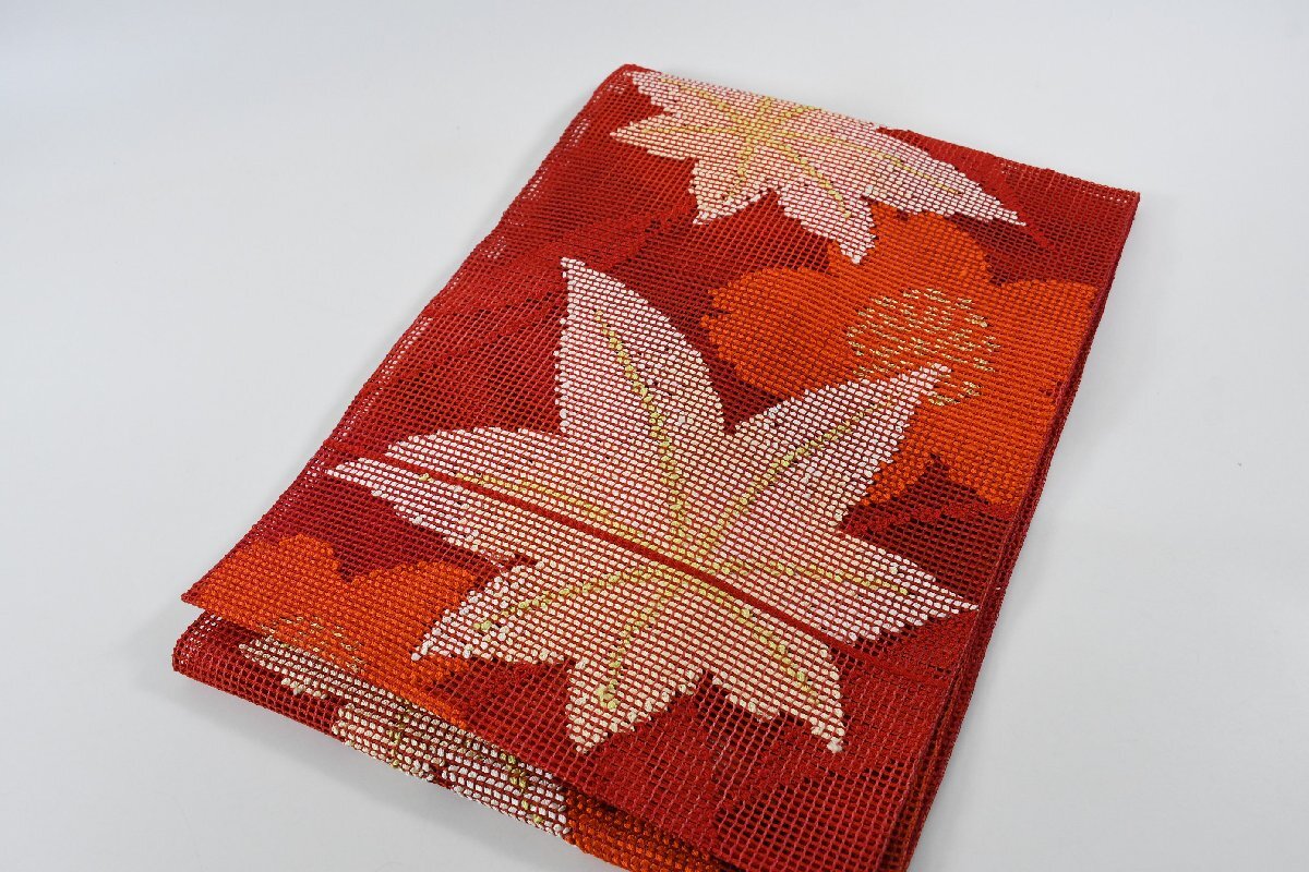 袋名古屋帯 夏帯 松葉仕立て 楓 紅葉 帯丈356cm ★着物屋 ne-16291 桜庭呉服店拍卖