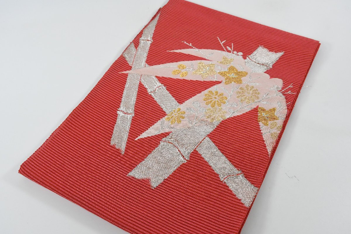 袋名古屋帯 夏帯 お太鼓柄 笹 竹 帯丈350cm ★着物屋 ne-16303 桜庭呉服店拍卖