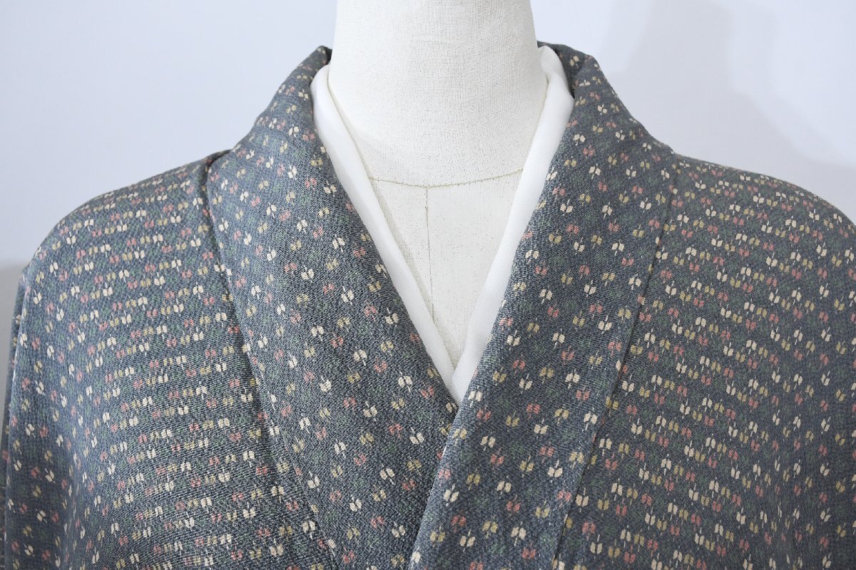 小紋 着物 袷 縮緬正絹 花 身丈162cm 裄丈68cm ★ kb-6963 桜庭呉服店拍卖