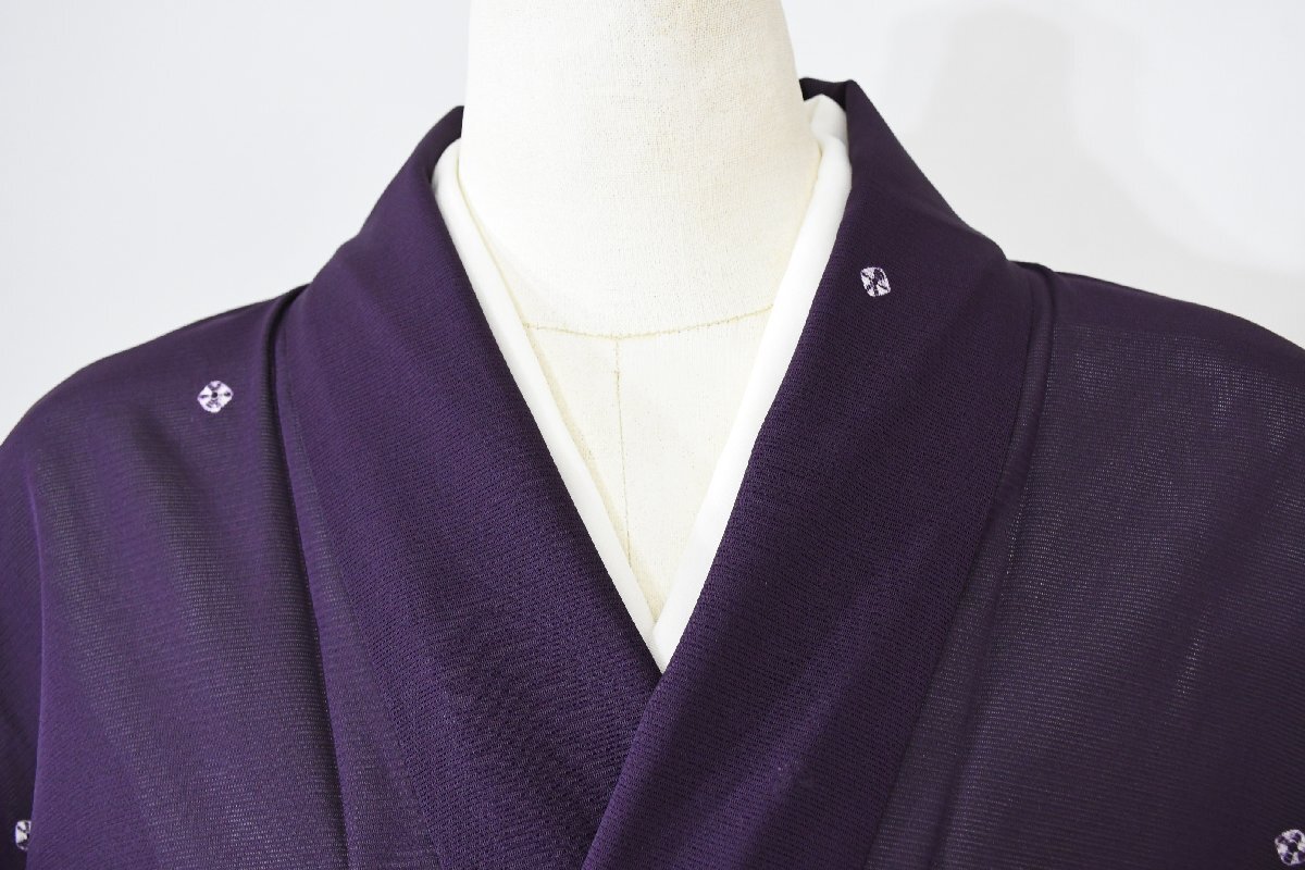 小紋 着物 夏着物 薄物 紫色 絽 絞り柄 身丈155cm 裄丈64cm ★ kb-6893 桜庭呉服店拍卖