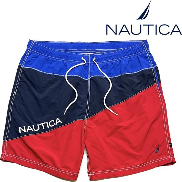 1点物◆ノーティカ紺赤青ショートパンツ水着ナイロンパンツ古着メンズXLレディースOKアメカジ90sストリートスポーツブランドショーツ349179拍卖