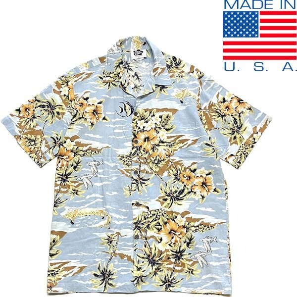 1点物◆USA製ビンテージ90sハワイアンシャツ水色アロハシャツ古着メンズMLレディースOKアメカジ90sストリート/スポーツ個性派手花柄349232拍卖