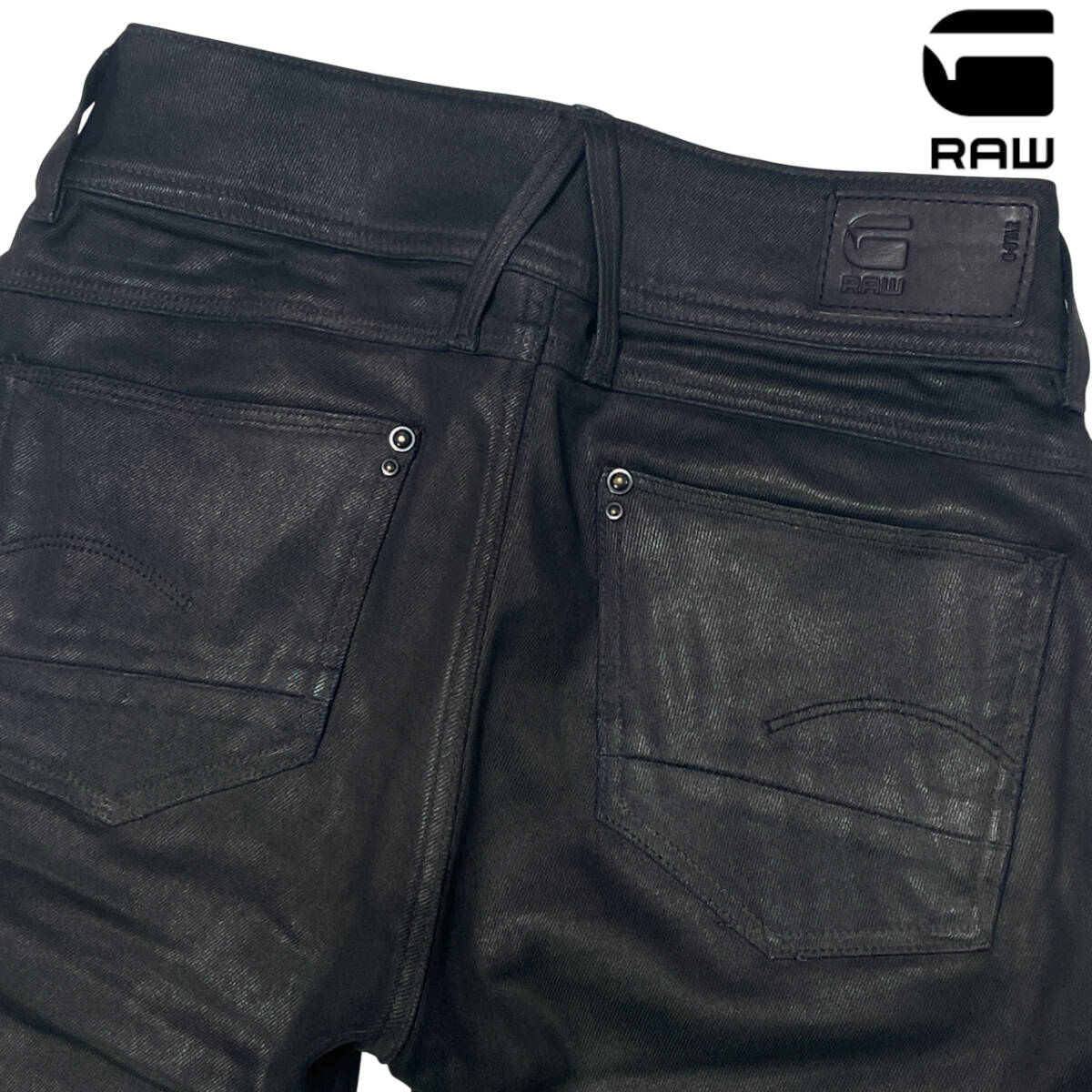 G-STAR RAW ポリ コーティングデニム LYNN W23 (約62cm 女性W28相当) ジースターロウ MID SKINNY 立体裁断 バイカー デニムパンツ ジーンズ拍卖