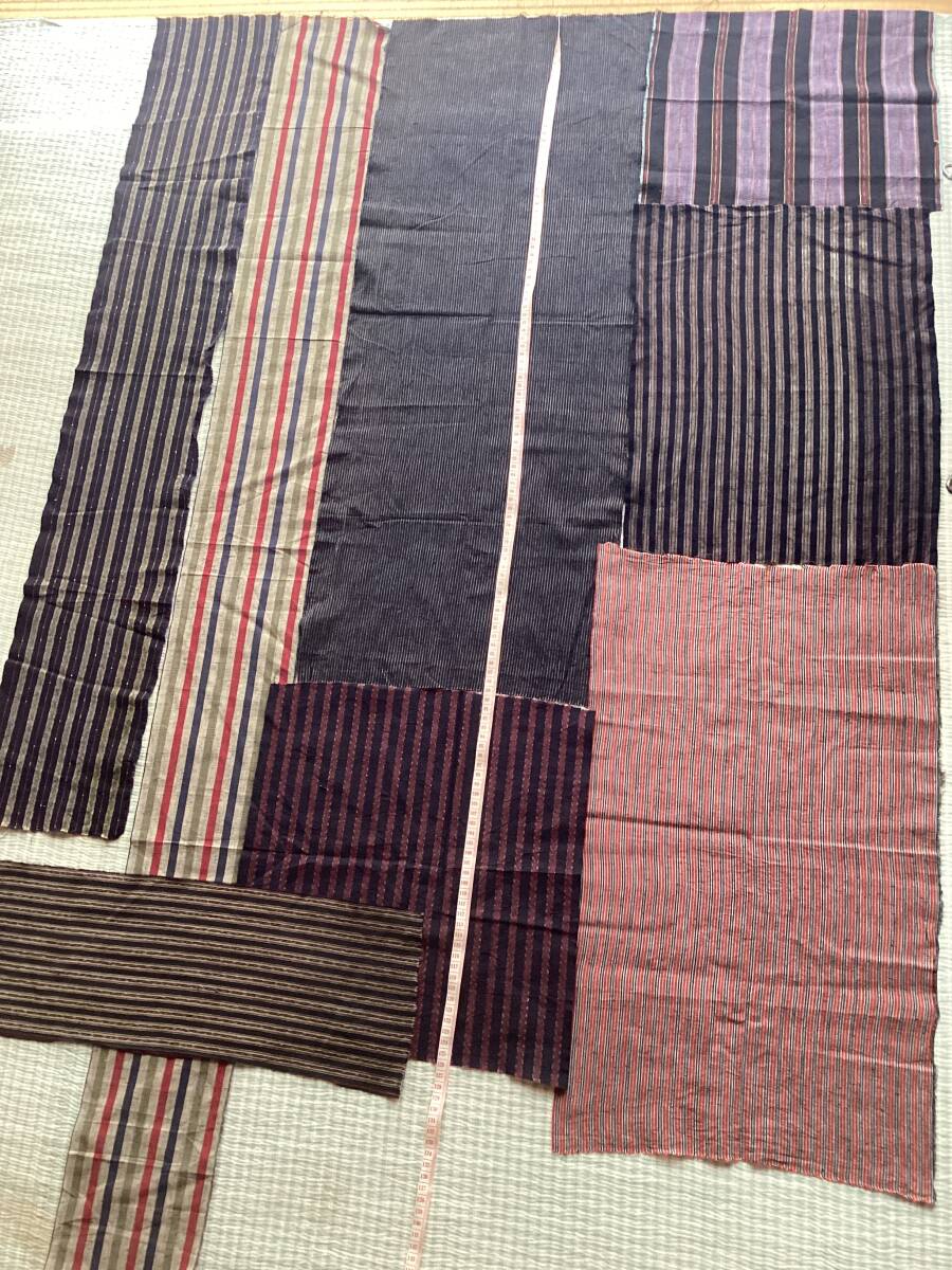 古布 着物地 ハギレ色々 縞 木綿 絣 小さい 380㎝以上分 野良着 襤褸 パッチワーク リメイク 裁縫 手作り ハンドメイド 端切れ はぎれ拍卖