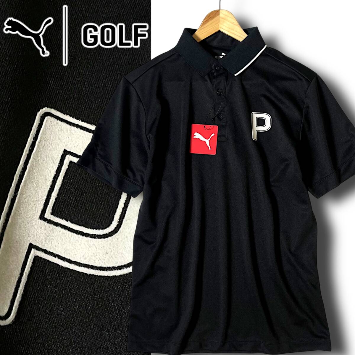新品 PUMA GOLF プーマ ゴルフ 定1.2万 吸汗速乾 通気 ストレッチカノコ 背面ロゴ刺繍 Pロゴ クレリック 鹿の子 半袖 ポロシャツ XL B7870拍卖