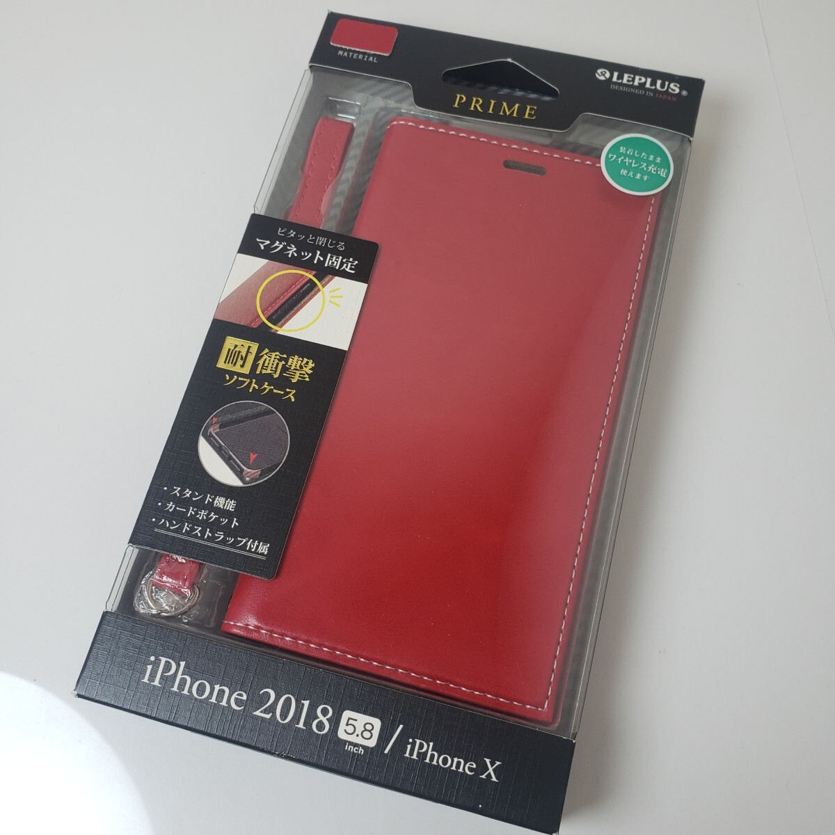 iPhone X XS 手帳型ケース レッド ハンドストラップ付き 1638拍卖
