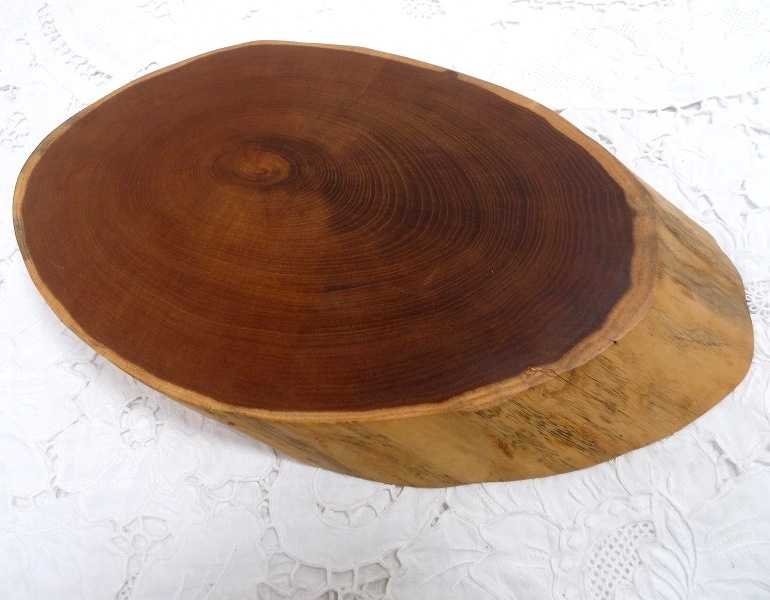 (☆BM)木製 置台/飾り台(0518-③)横幅36㎝ コレクション台 花台 盆栽台 香炉台 切り株 一枚板 天然木 平卓 日本 華道具拍卖