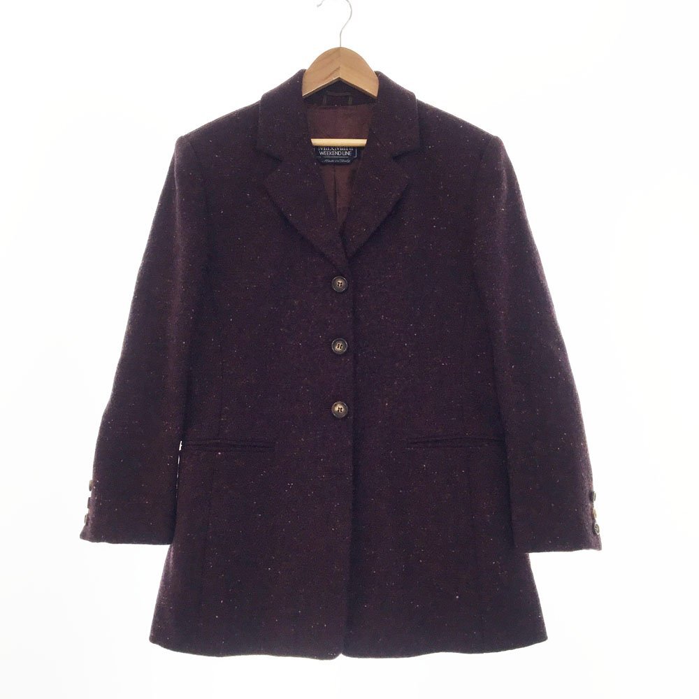 ★Weekend Max Mara ウィークエンドマックスマーラ 長袖 ウールツイードジャケット レディース サイズ40 エンジ アウター3272058 2BB/42912拍卖