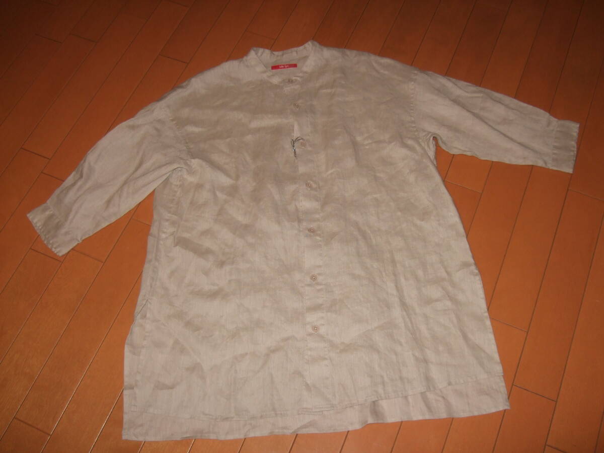 未使用送料込即決☆Labo Spec リネン100%スタンドカラーシャツチュニック☆ベージュ レディースM~L拍卖