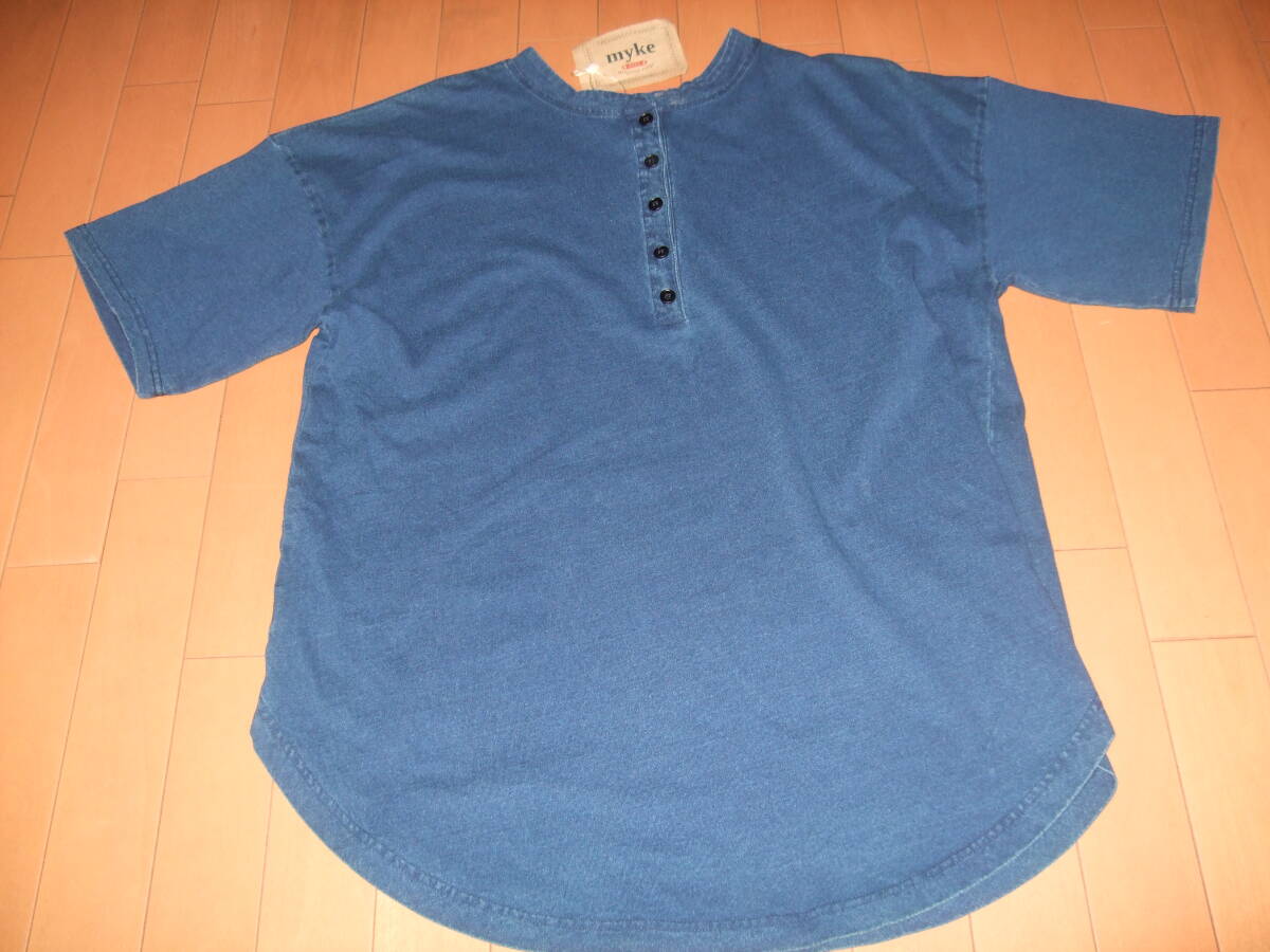 新品タグ付送料込即決☆mykeインディゴ天竺2WAYヘンリーネックカットソー ビッグシルエット☆M拍卖