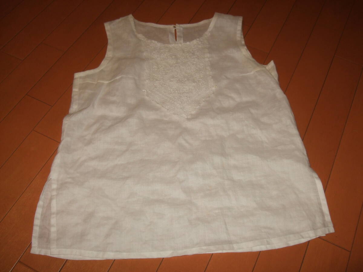 良品送料込即決☆LANCETTI リネン100 レースデザイントップス☆サイズ40拍卖