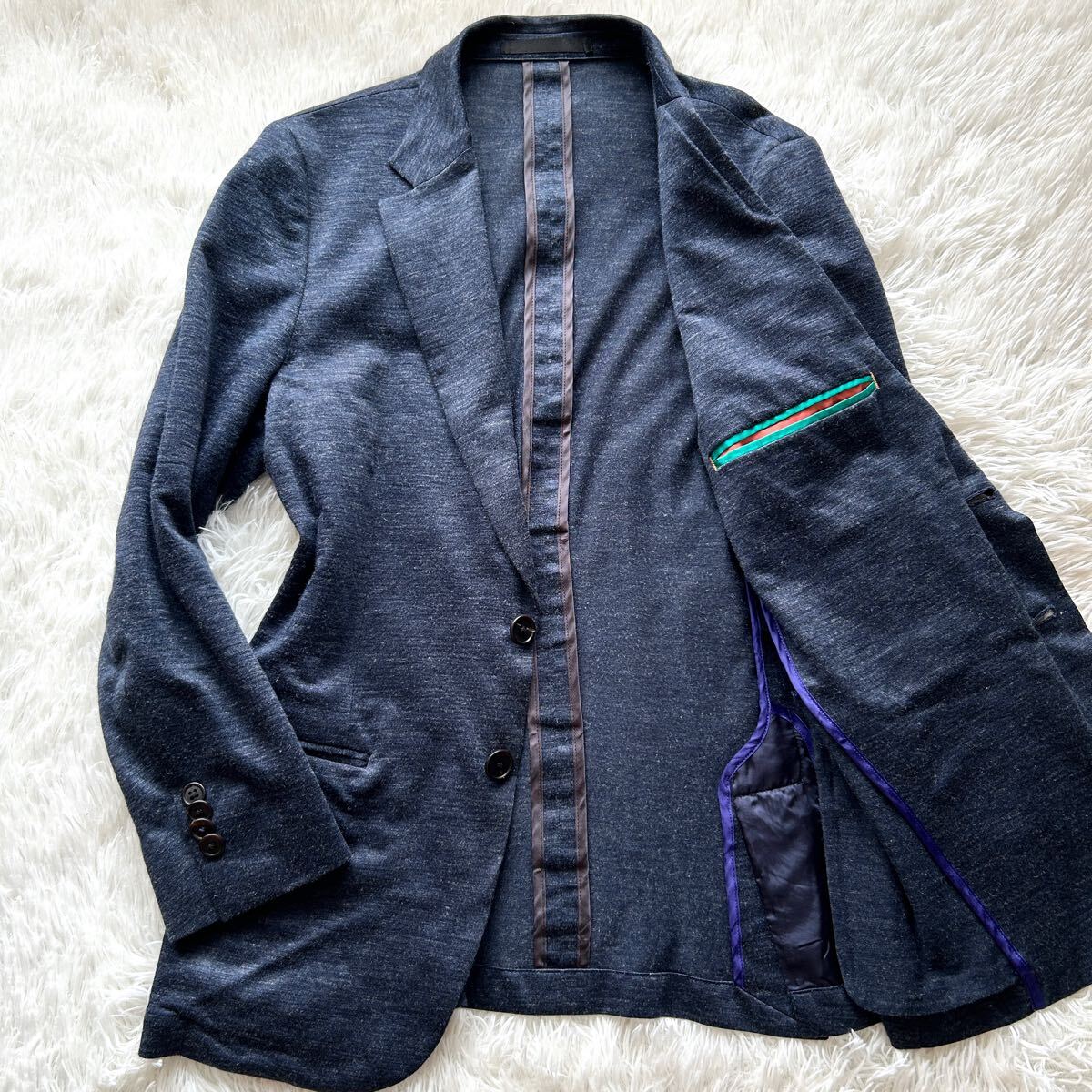 極美品●近年タグ●PaulSmith ポールスミス テーラードジャケット リネン100% 麻 美艶 サマージャケット ネイビー 紺 S相当拍卖