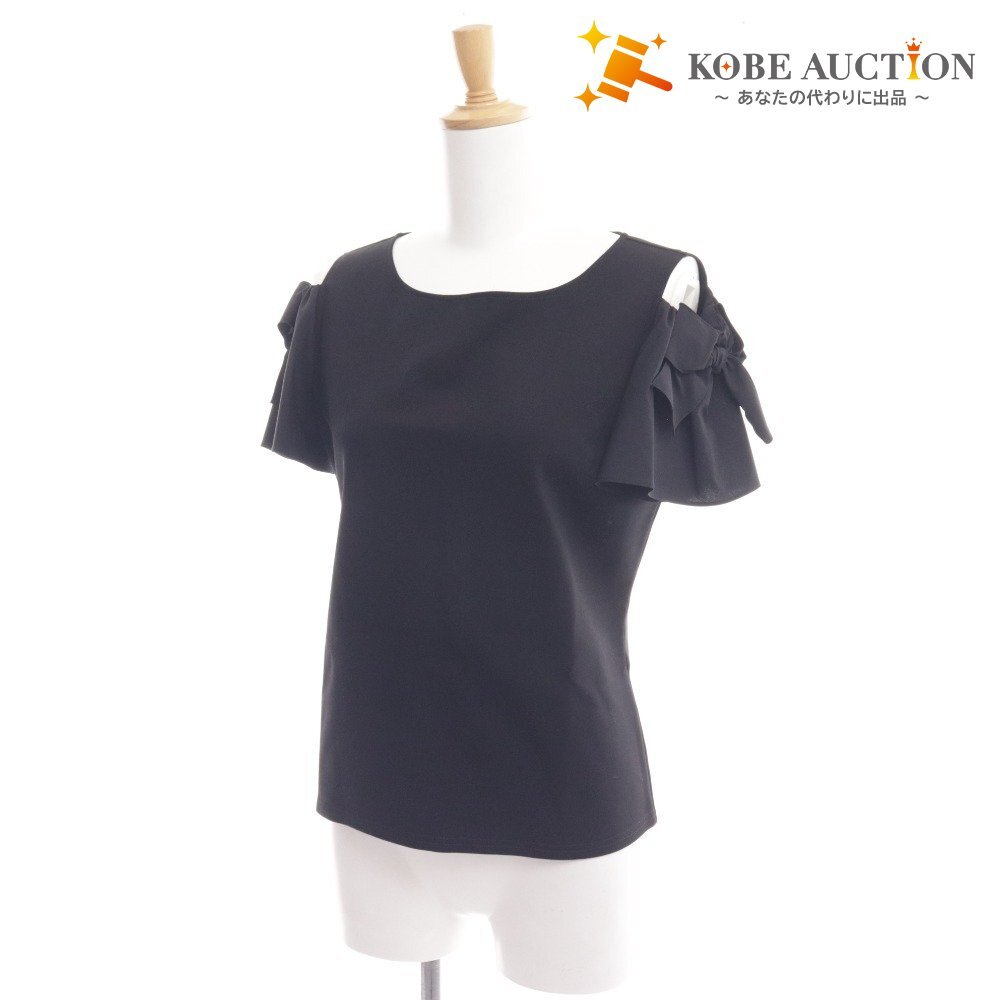 ■ エムズグレイシー シャツ 半袖 FS-915315(HS) トップス オフショルダー ブラウス袖 リボン レディース 40 ブラック タグ付き 未使用拍卖