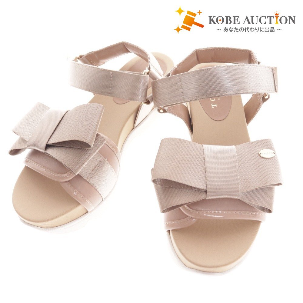 ■ トッカ サンダル SETZCN0460 靴 スポーツサンダル リボン レディース L ベージュ 付属品付き 未使用拍卖