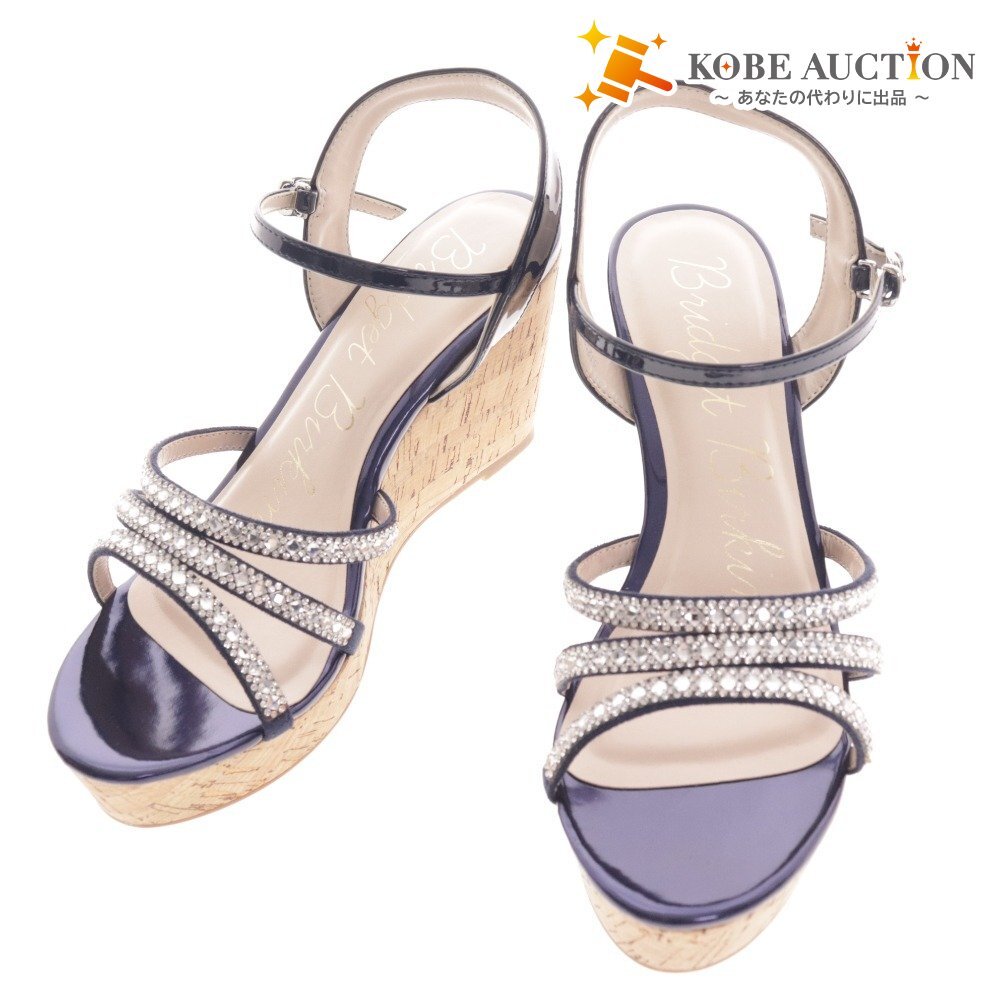 ■ ブリジットバーキン サンダル 512136 靴ウェッジソール ビジュー ハート レディース 24.5 ネイビー 付属品付き 未使用拍卖