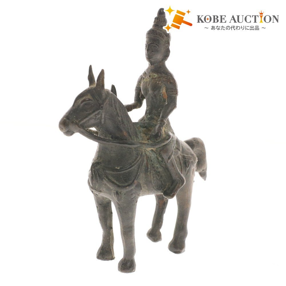 ■ 戦士像 青銅 チベット出土 馬 像 工芸 美術 置物 全長16cm拍卖