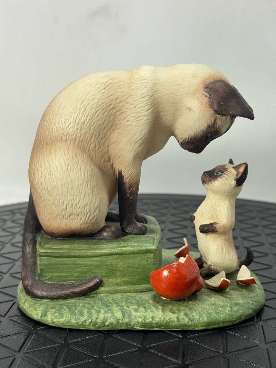 美品 KOWA 光和 猫の置物 親子猫 陶器 フィギュア シャム猫 レトロ拍卖