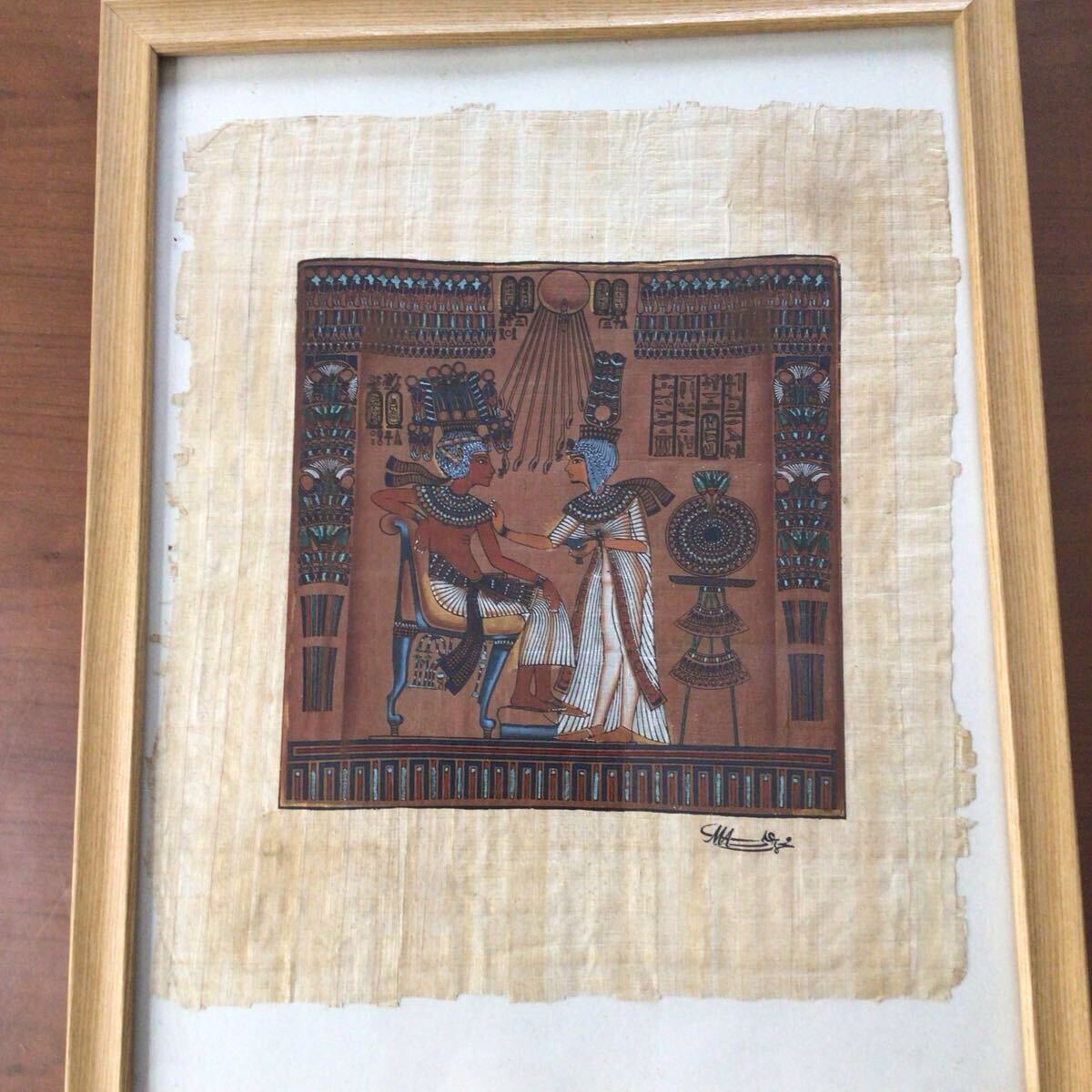 古代エジプト絵画 パピルス画 額縁 壁掛け エジプト文明 飾り額 レトロ 骨董品 オブジェ アンティーク 絵画拍卖