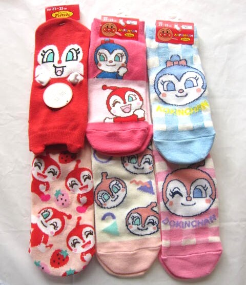 *送料無料*新品*23-25㎝*それいけ!アンパンマン*ソックス6足*ドキンちゃんコキンちゃん*履育(1足)*福助*拍卖