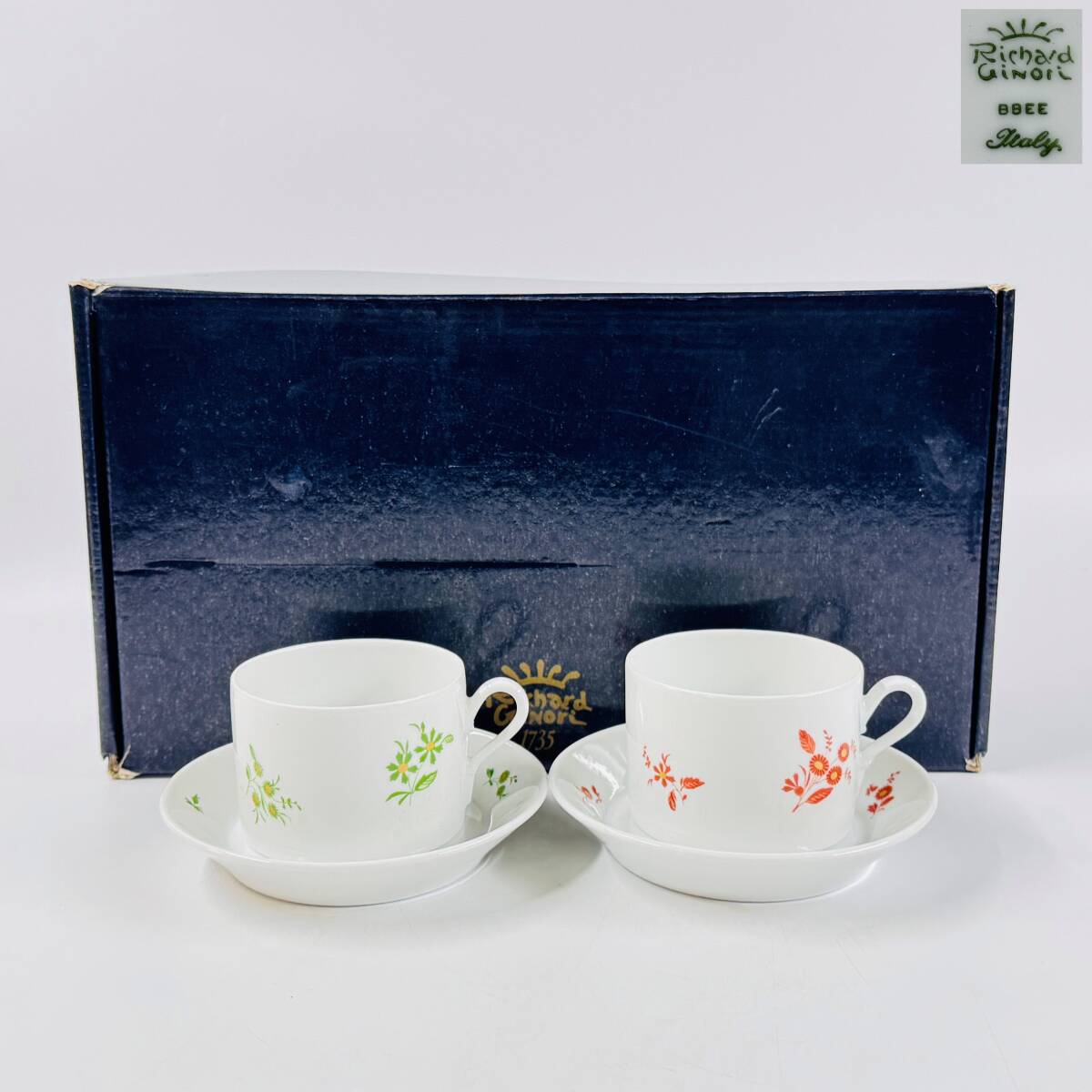 【61933Q】Richard Ginori リチャードジノリ アンシェットグリーン レッド グリーンコック 2013年 2客セット 経年保管品 現状品拍卖