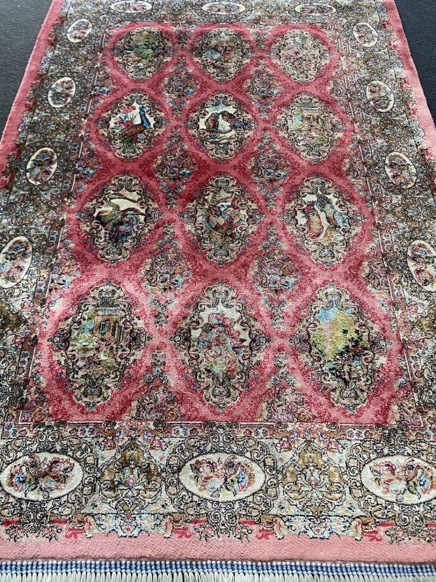 最高級希少作 ペルシャ絨毯 イラン クム産 シルク100% 手編み 289万ノット 約60×90cm #03拍卖