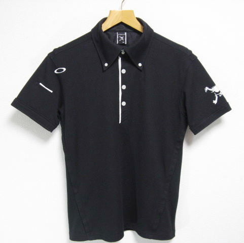 OAKLEY オークリー スカル刺繍 鹿の子 半袖ポロシャツ M ドライ ストレッチ ゴルフウェア拍卖