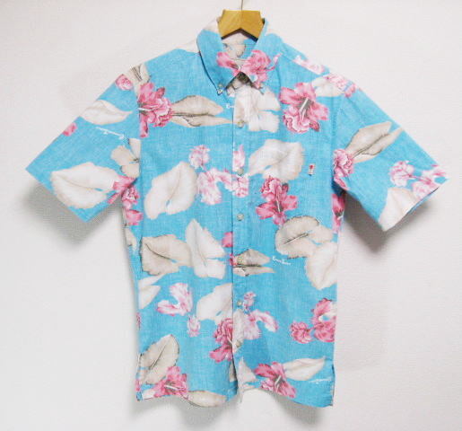 沖縄 かりゆしウェア COCONUT JUICE ココナッツジュース 裏地使い アロハシャツ M ハイビスカス ストレチア拍卖